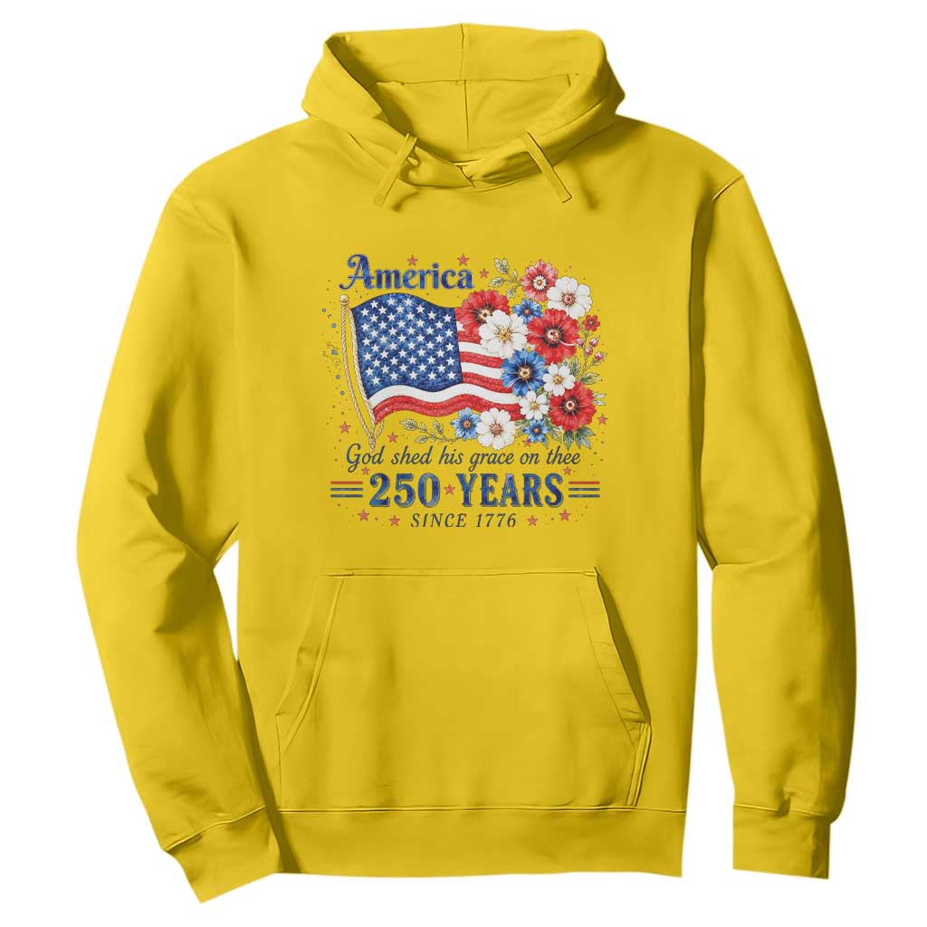 USA 250th Anniversary Flag Floral Graphic Hoodie 250 Years America Patriot 4th of July Patriotism Gift TS10 Daisy Print Your Wear