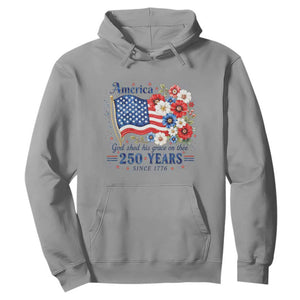 USA 250th Anniversary Flag Floral Graphic Hoodie 250 Years America Patriot 4th of July Patriotism Gift TS10 Sport Gray Print Your Wear