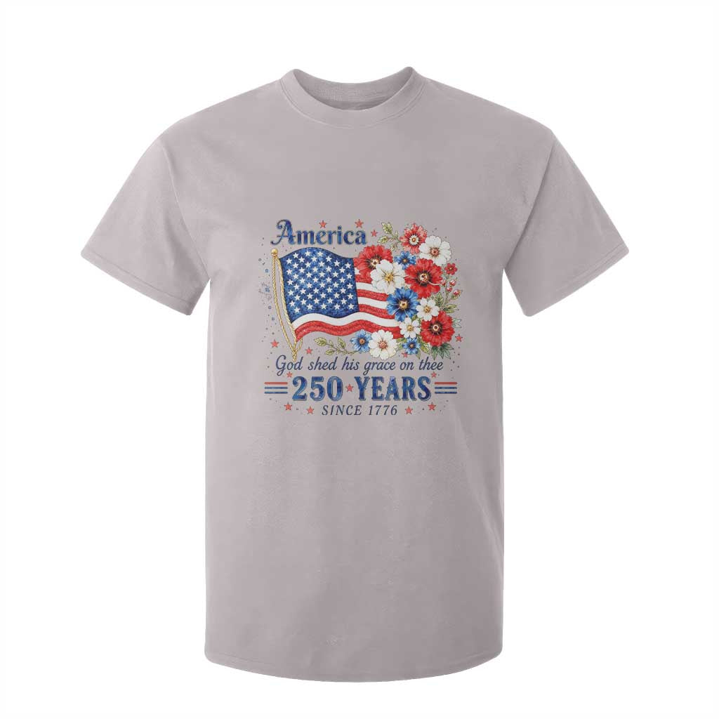 USA 250th Anniversary Flag Floral Graphic T Shirt For Kid 250 Years America Patriot 4th of July Patriotism Gift TS10 Ice Gray Print Your Wear