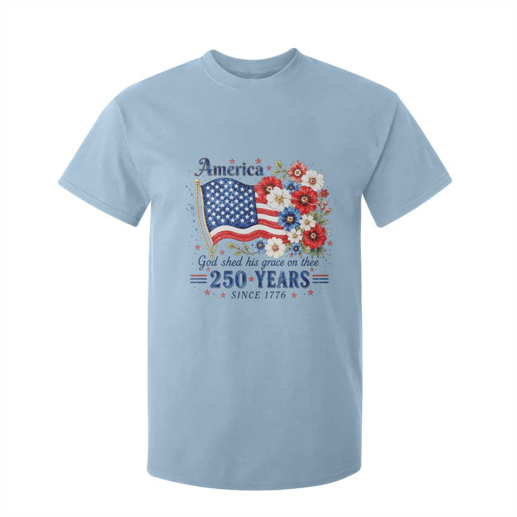 USA 250th Anniversary Flag Floral Graphic T Shirt For Kid 250 Years America Patriot 4th of July Patriotism Gift TS10 Light Blue Print Your Wear