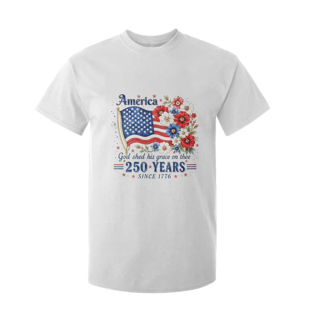 USA 250th Anniversary Flag Floral Graphic T Shirt For Kid 250 Years America Patriot 4th of July Patriotism Gift TS10 White Print Your Wear