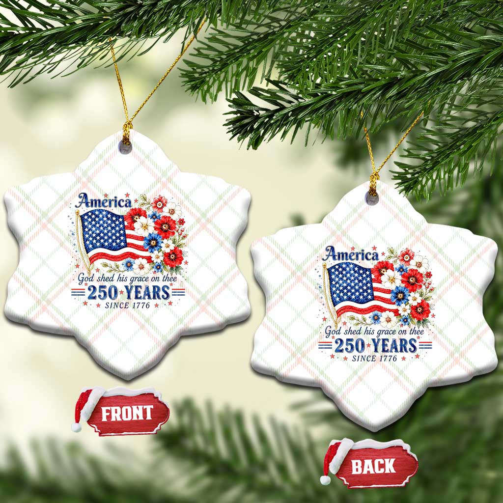 USA 250th Anniversary Flag Floral Graphic Ceramic Ornament 250 Years America Patriot 4th of July Patriotism Gift TS10 Print Your Wear