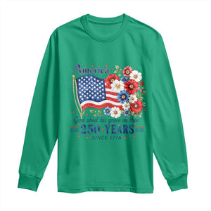 USA 250th Anniversary Flag Floral Graphic Long Sleeve Shirt 250 Years America Patriot 4th of July Patriotism Gift TS10 Irish Green Print Your Wear