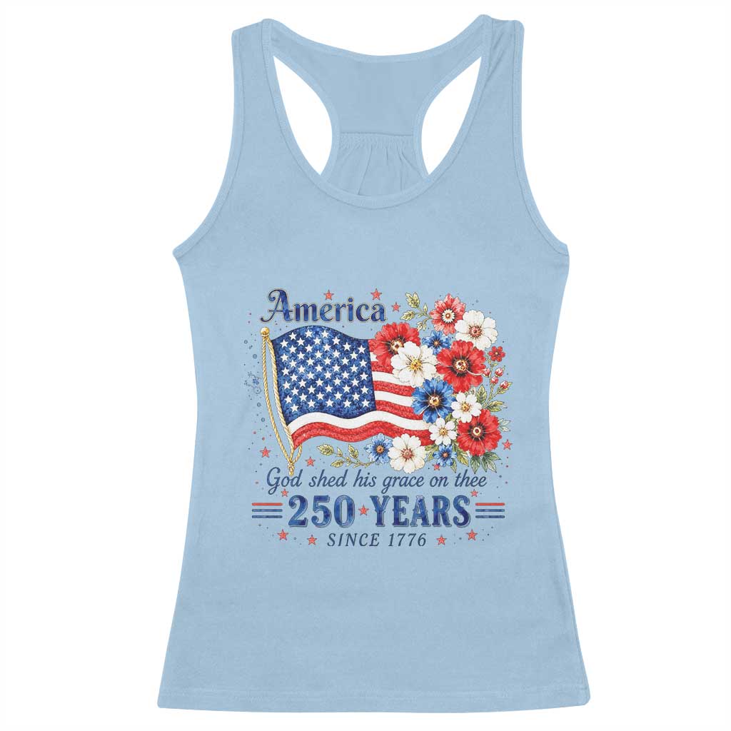 USA 250th Anniversary Flag Floral Graphic Racerback Tank Top 250 Years America Patriot 4th of July Patriotism Gift TS10 Light Blue Print Your Wear