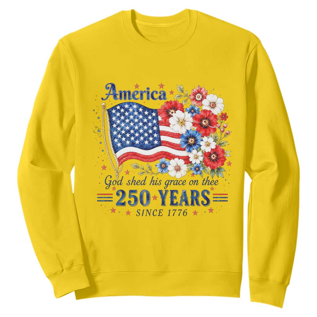 USA 250th Anniversary Flag Floral Graphic Sweatshirt 250 Years America Patriot 4th of July Patriotism Gift TS10 Daisy Print Your Wear