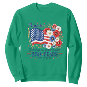 USA 250th Anniversary Flag Floral Graphic Sweatshirt 250 Years America Patriot 4th of July Patriotism Gift TS10 Irish Green Print Your Wear