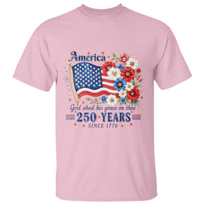 USA 250th Anniversary Flag Floral Graphic T Shirt 250 Years America Patriot 4th of July Patriotism Gift TS10 Light Pink Print Your Wear