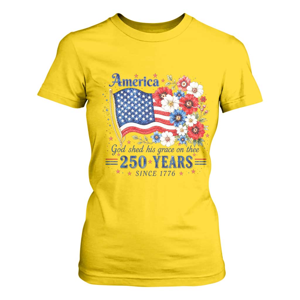 USA 250th Anniversary Flag Floral Graphic T Shirt For Women 250 Years America Patriot 4th of July Patriotism Gift TS10 Daisy Print Your Wear