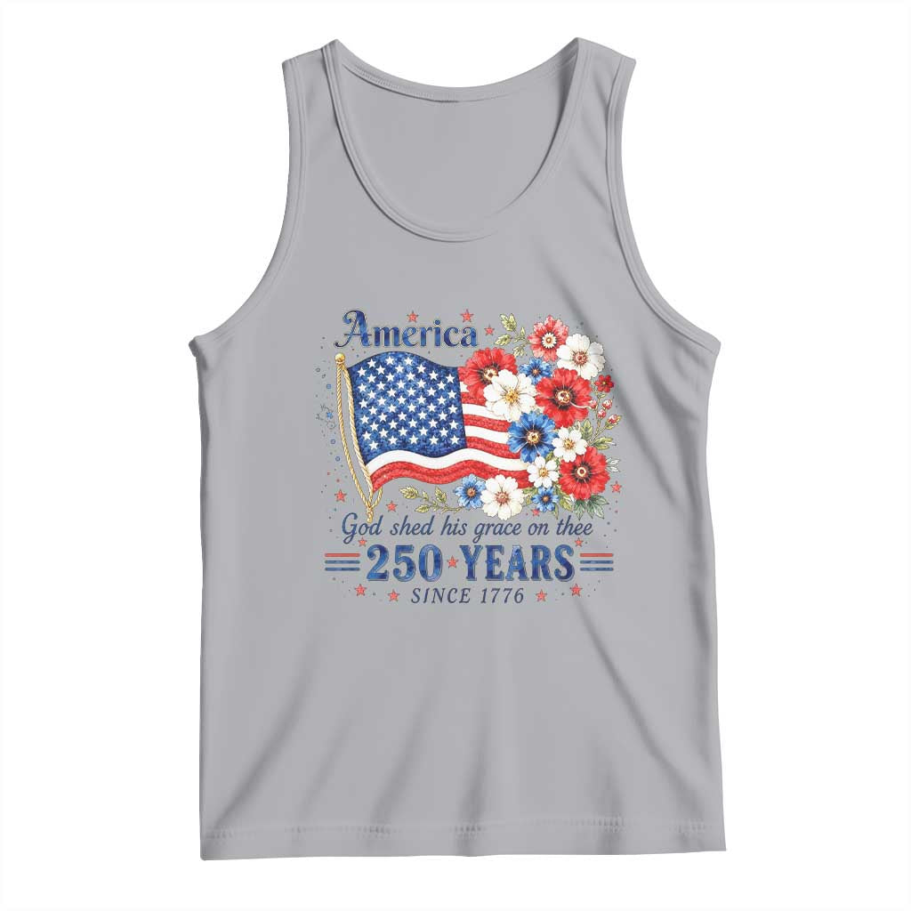 USA 250th Anniversary Flag Floral Graphic Tank Top 250 Years America Patriot 4th of July Patriotism Gift TS10 Athletic Heather Print Your Wear