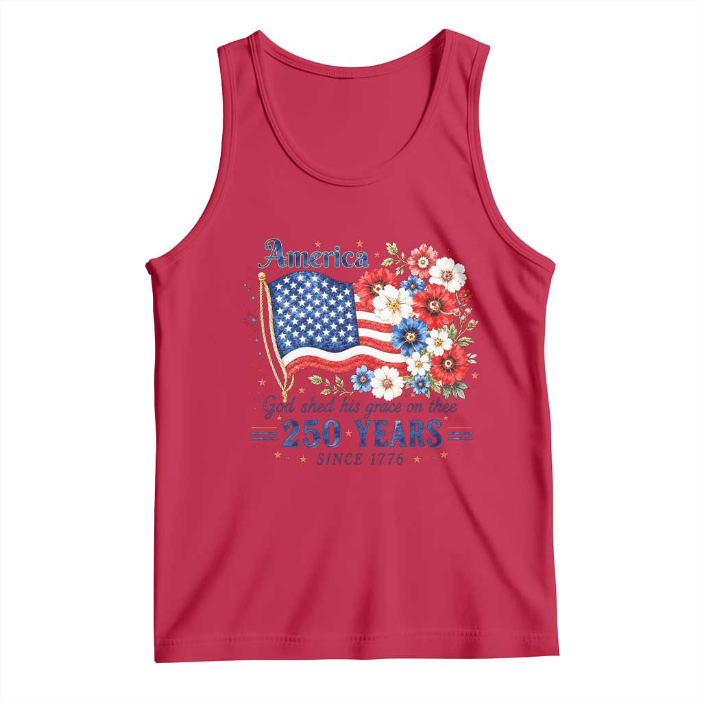 USA 250th Anniversary Flag Floral Graphic Tank Top 250 Years America Patriot 4th of July Patriotism Gift TS10 Red Print Your Wear