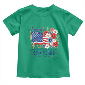 USA 250th Anniversary Flag Floral Graphic Toddler T Shirt 250 Years America Patriot 4th of July Patriotism Gift TS10 Irish Green Print Your Wear