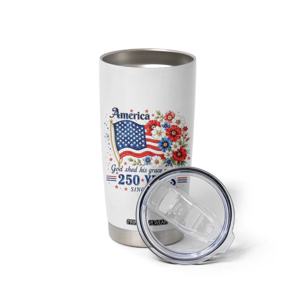 USA 250th Anniversary Flag Floral Graphic Tumbler Cup 250 Years America Patriot 4th of July Patriotism Gift TS10 Print Your Wear
