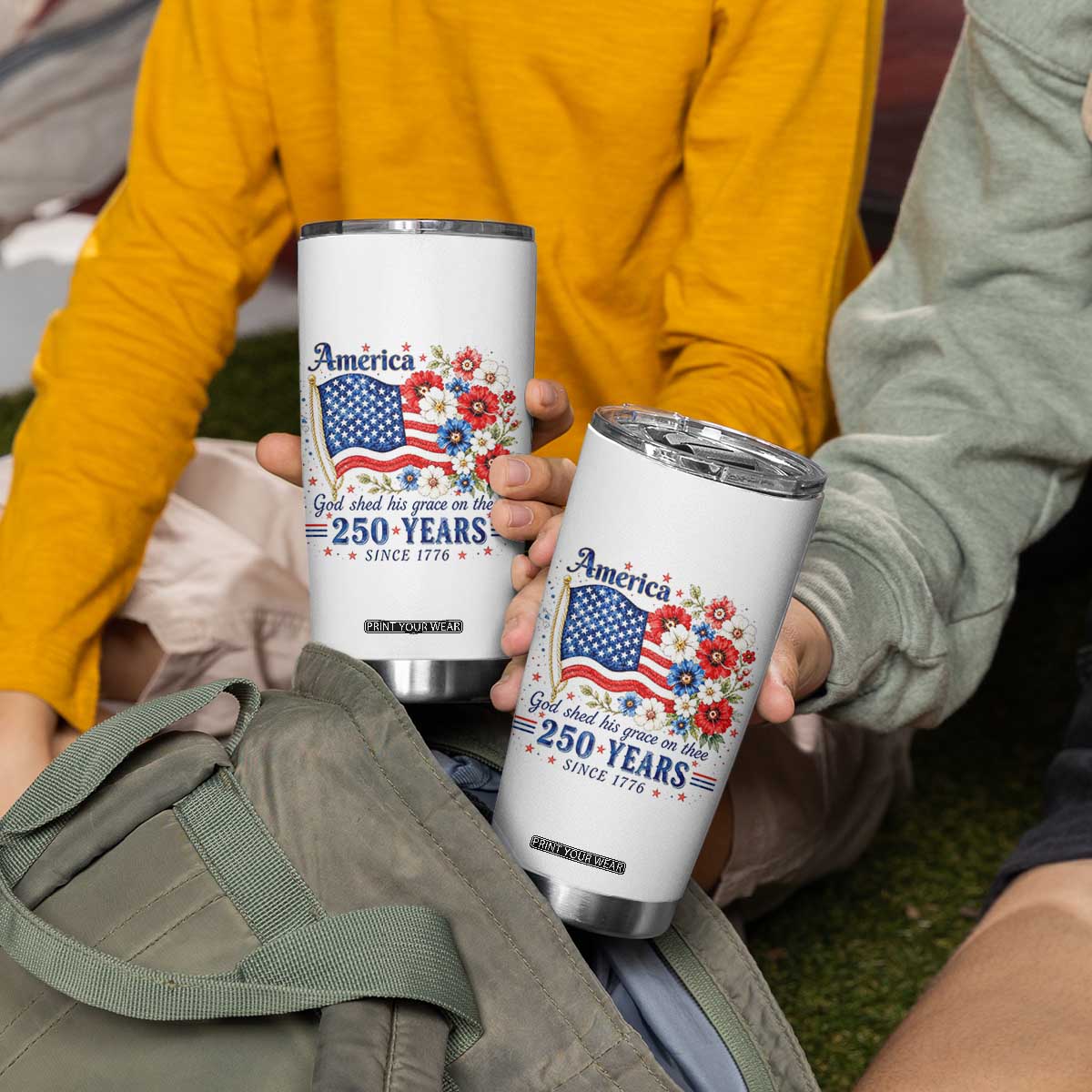 USA 250th Anniversary Flag Floral Graphic Tumbler Cup 250 Years America Patriot 4th of July Patriotism Gift TS10 Print Your Wear