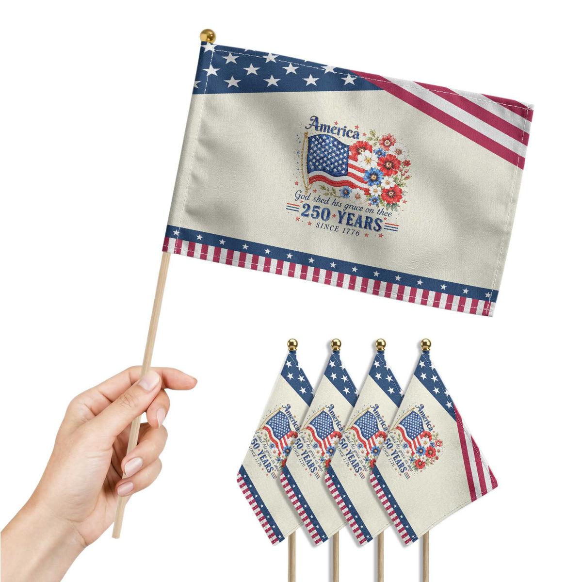 USA 250th Anniversary Flag Floral Graphic Patriotic Handheld Flag 250 Years America Patriot 4th of July Patriotism Gift TS10 Print Your Wear