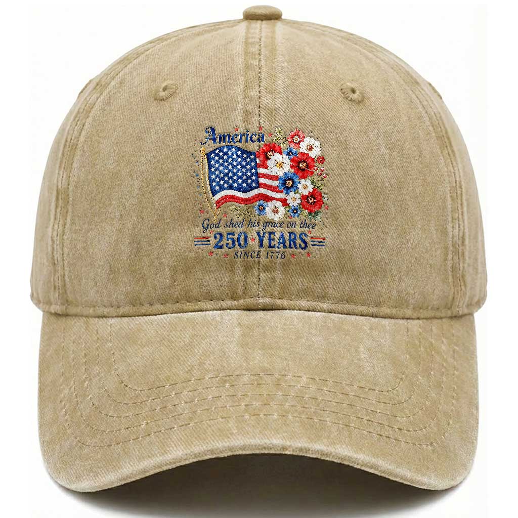 USA 250th Anniversary Flag Floral Graphic Washed Cotton Baseball Cap 250 Years America Patriot 4th of July Patriotism Gift TS10 Print Your Wear
