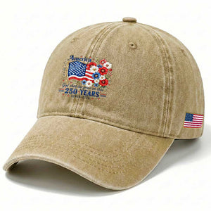 USA 250th Anniversary Flag Floral Graphic Washed Cotton Baseball Cap 250 Years America Patriot 4th of July Patriotism Gift TS10 Print Your Wear