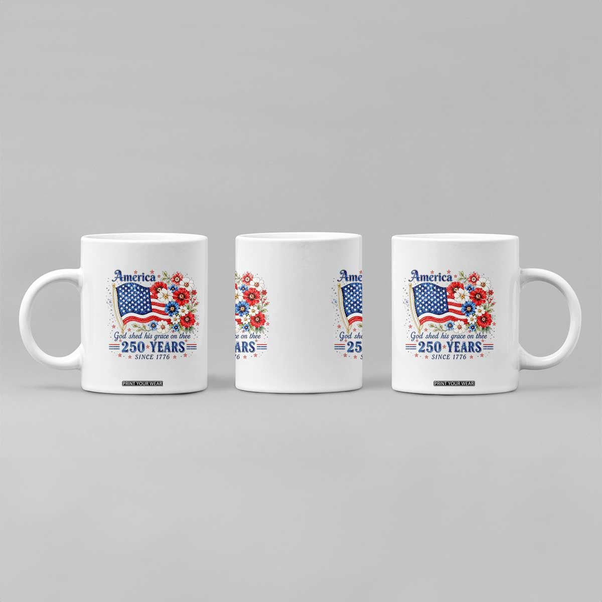 USA 250th Anniversary Flag Floral Graphic Coffee Mug 250 Years America Patriot 4th of July Patriotism Gift TS10 Print Your Wear