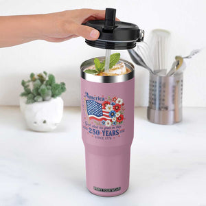USA 250th Anniversary Flag Floral Graphic Flip Straw Tumbler 250 Years America Patriot 4th of July Patriotism Gift TS10 One Size: 30 oz Light Pink Print Your Wear