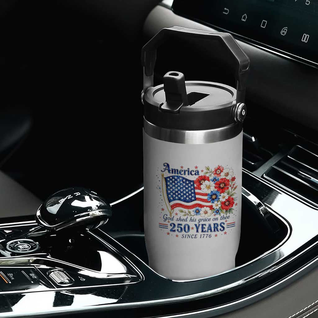 USA 250th Anniversary Flag Floral Graphic Flip Straw Tumbler 250 Years America Patriot 4th of July Patriotism Gift TS10 Print Your Wear