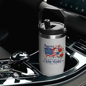USA 250th Anniversary Flag Floral Graphic Flip Straw Tumbler 250 Years America Patriot 4th of July Patriotism Gift TS10 Print Your Wear