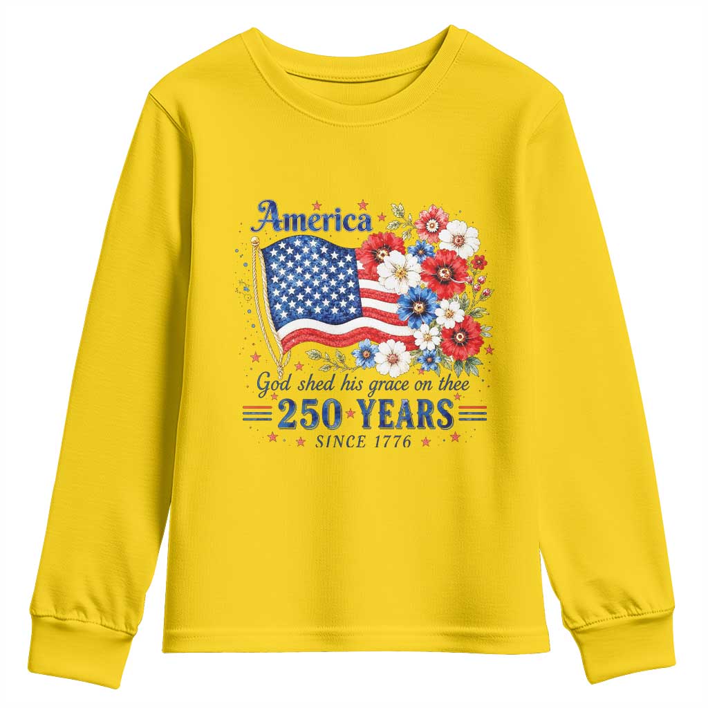 USA 250th Anniversary Flag Floral Graphic Youth Sweatshirt 250 Years America Patriot 4th of July Patriotism Gift TS10 Daisy Print Your Wear