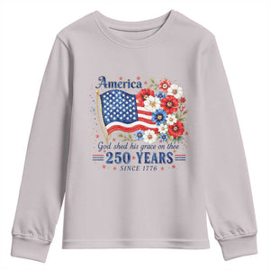 USA 250th Anniversary Flag Floral Graphic Youth Sweatshirt 250 Years America Patriot 4th of July Patriotism Gift TS10 Ice Gray Print Your Wear