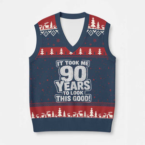 Funny 90th Birthday V-Neck Knit Sweater Vest It Took Me 90 Years To Look This Good Vintage Retro