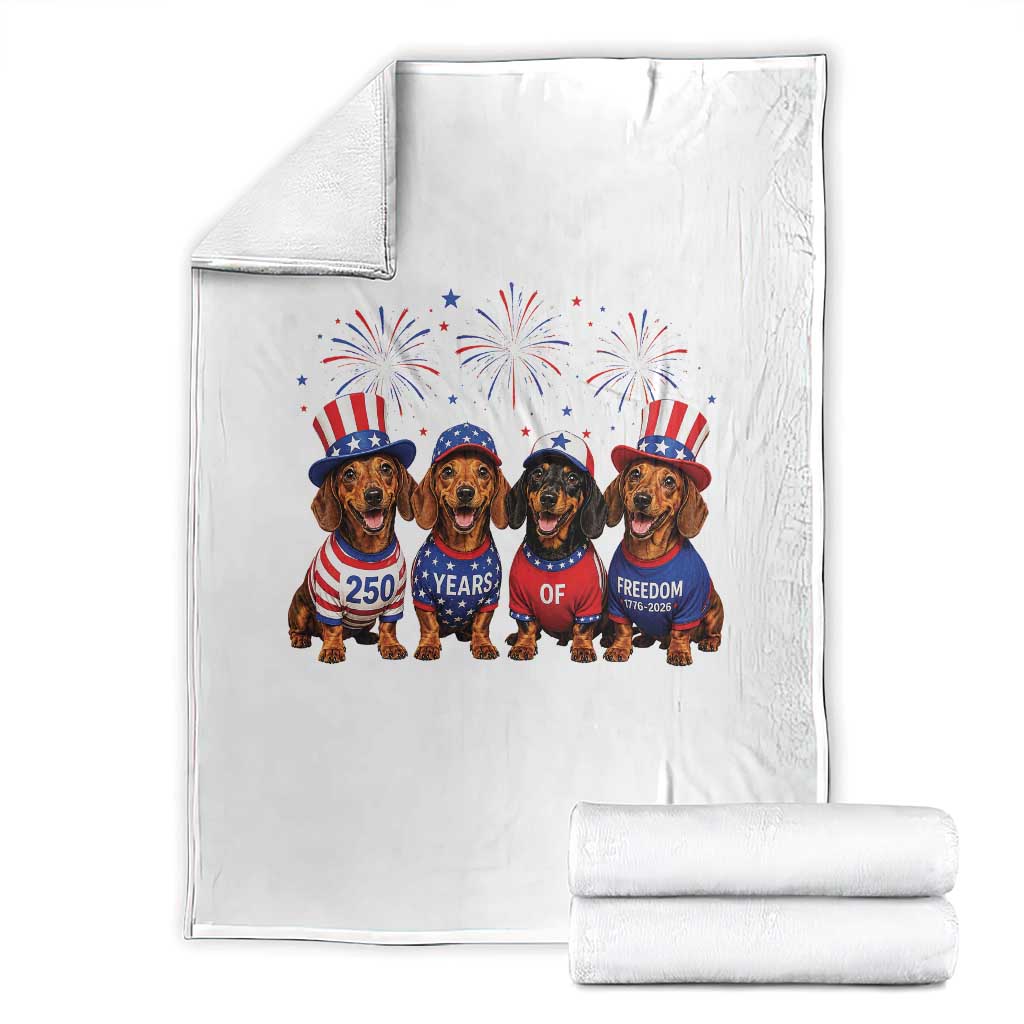 Vintage Patriotic Dachshund 250 Anniversary USA Throw Blanket Freedom 250 Years Weiner Dog Lovers Dad Mom