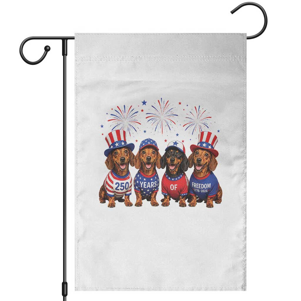 Vintage Patriotic Dachshund 250 Anniversary USA Garden Flag Freedom 250 Years Weiner Dog Lovers Dad Mom TS10 White Print Your Wear