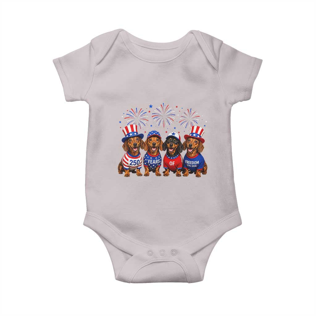 Vintage Patriotic Dachshund 250 Anniversary USA Baby Onesie Freedom 250 Years Weiner Dog Lovers Dad Mom