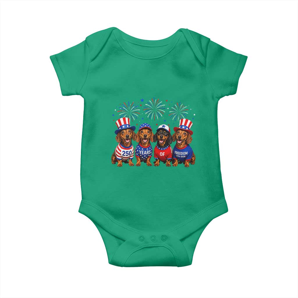 Vintage Patriotic Dachshund 250 Anniversary USA Baby Onesie Freedom 250 Years Weiner Dog Lovers Dad Mom