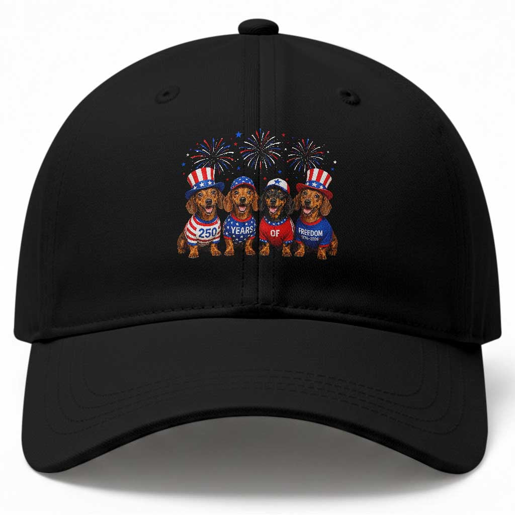 Vintage Patriotic Dachshund 250 Anniversary USA Baseball Cap Freedom 250 Years Weiner Dog Lovers Dad Mom TS10 Print Your Wear