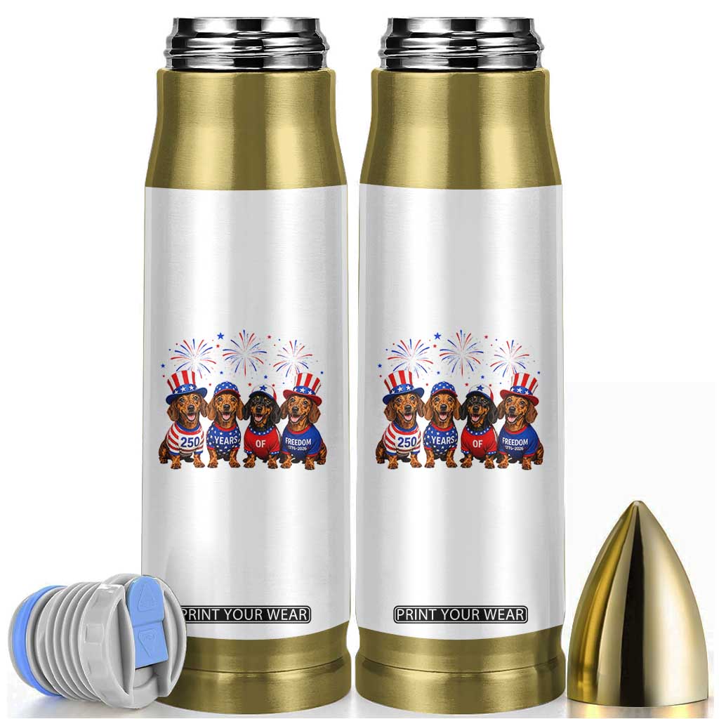 Vintage Patriotic Dachshund 250 Anniversary USA Bullet Tumbler Freedom 250 Years Weiner Dog Lovers Dad Mom TS10 White Print Your Wear