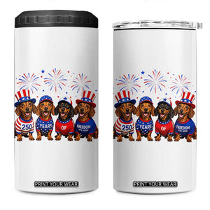 Vintage Patriotic Dachshund 250 Anniversary USA 4 in 1 Can Cooler Tumbler Freedom 250 Years Weiner Dog Lovers Dad Mom