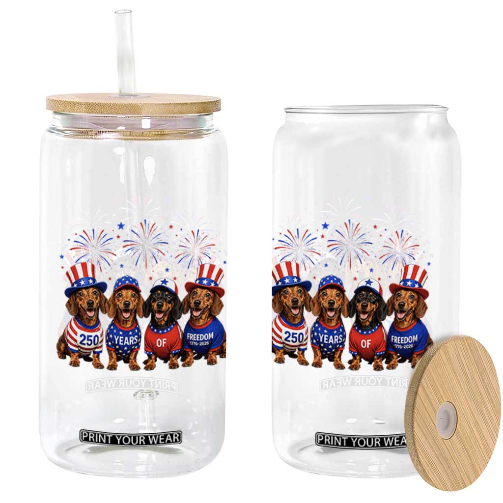 Vintage Patriotic Dachshund 250 Anniversary USA Glass Can Freedom 250 Years Weiner Dog Lovers Dad Mom