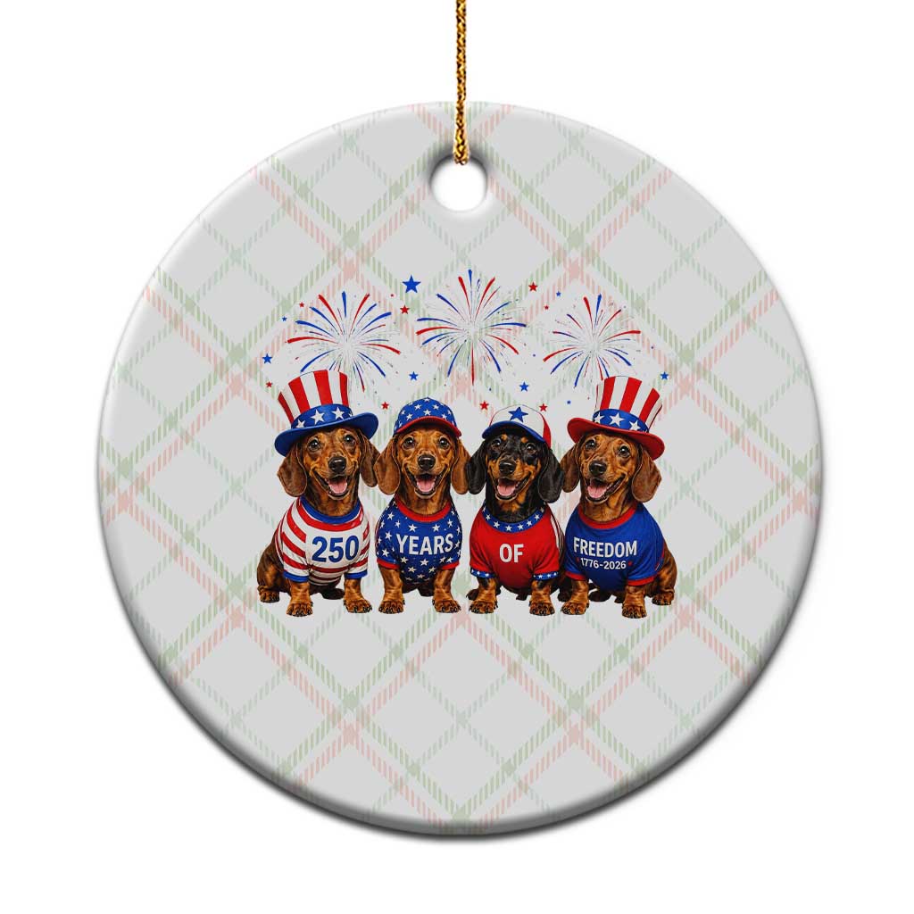 Vintage Patriotic Dachshund 250 Anniversary USA Ceramic Ornament Freedom 250 Years Weiner Dog Lovers Dad Mom