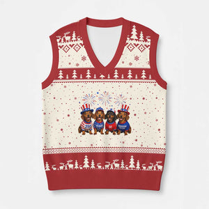 Vintage Patriotic Dachshund 250 Anniversary USA V-Neck Knit Sweater Vest Freedom 250 Years Weiner Dog Lovers Dad Mom