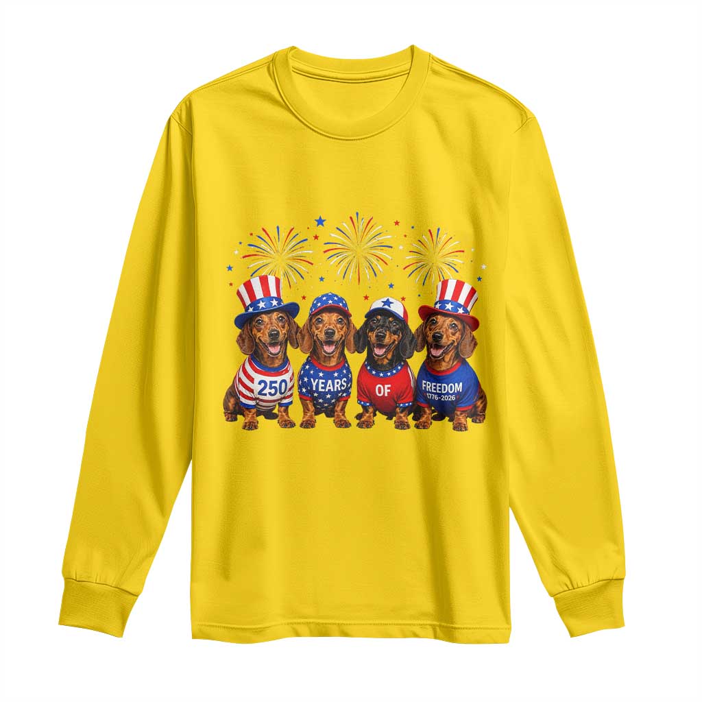 Vintage Patriotic Dachshund 250 Anniversary USA Long Sleeve Shirt Freedom 250 Years Weiner Dog Lovers Dad Mom