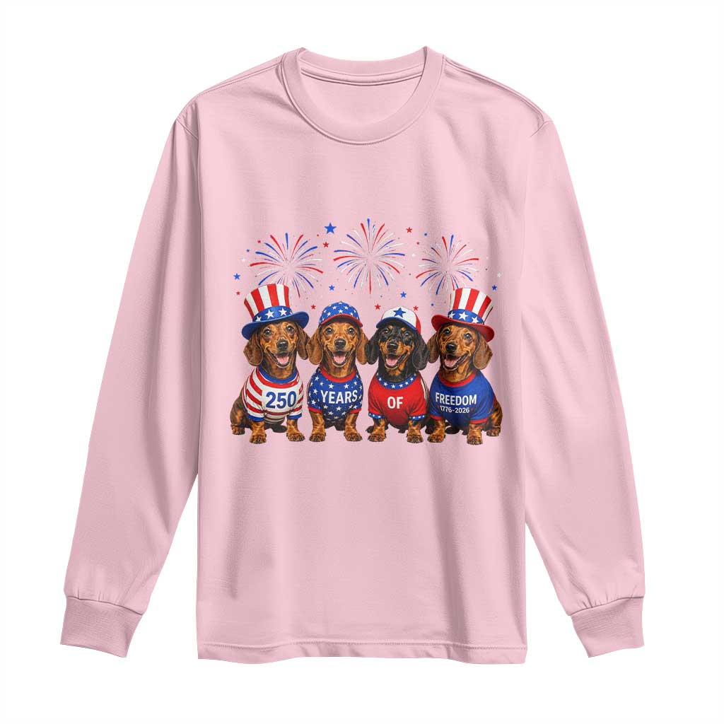Vintage Patriotic Dachshund 250 Anniversary USA Long Sleeve Shirt Freedom 250 Years Weiner Dog Lovers Dad Mom