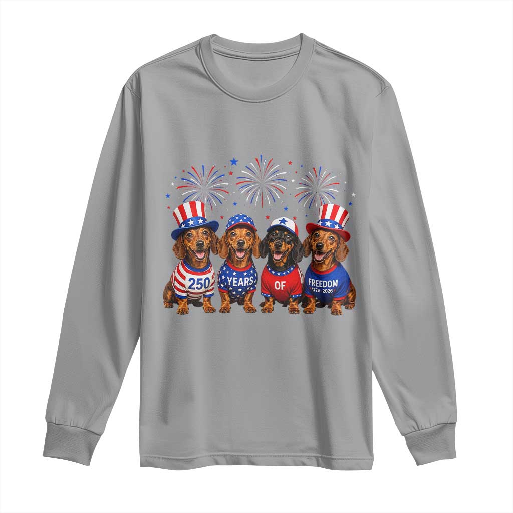 Vintage Patriotic Dachshund 250 Anniversary USA Long Sleeve Shirt Freedom 250 Years Weiner Dog Lovers Dad Mom