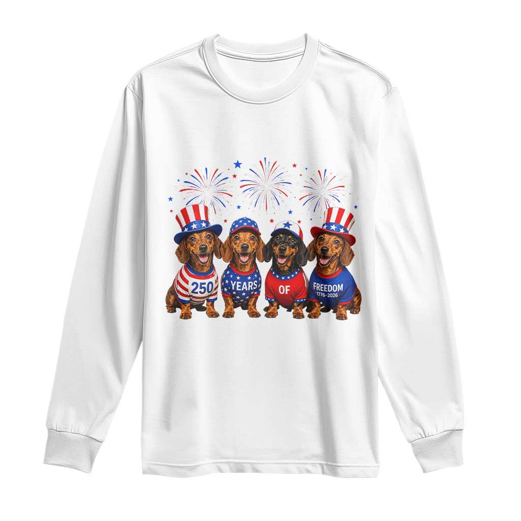 Vintage Patriotic Dachshund 250 Anniversary USA Long Sleeve Shirt Freedom 250 Years Weiner Dog Lovers Dad Mom TS10 White Print Your Wear