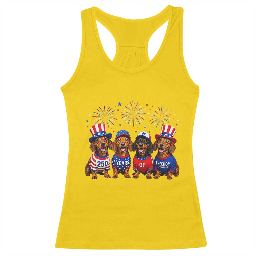 Vintage Patriotic Dachshund 250 Anniversary USA Racerback Tank Top Freedom 250 Years Weiner Dog Lovers Dad Mom