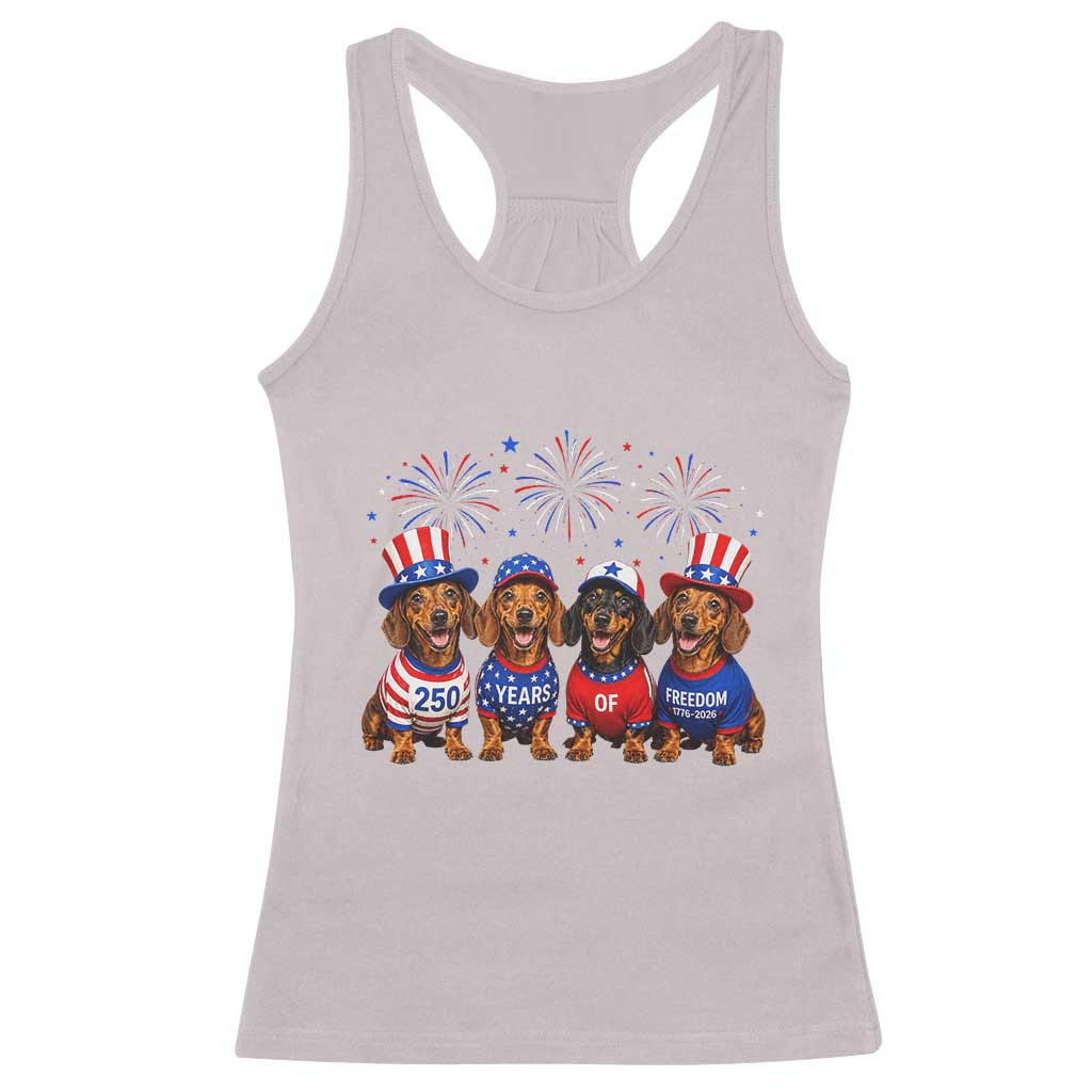 Vintage Patriotic Dachshund 250 Anniversary USA Racerback Tank Top Freedom 250 Years Weiner Dog Lovers Dad Mom