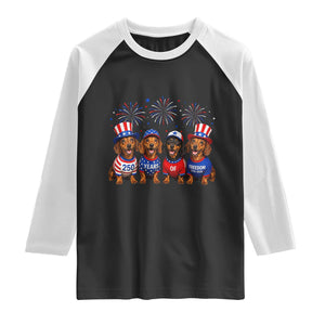 Vintage Patriotic Dachshund 250 Anniversary USA Raglan Shirt Freedom 250 Years Weiner Dog Lovers Dad Mom