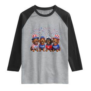 Vintage Patriotic Dachshund 250 Anniversary USA Raglan Shirt Freedom 250 Years Weiner Dog Lovers Dad Mom
