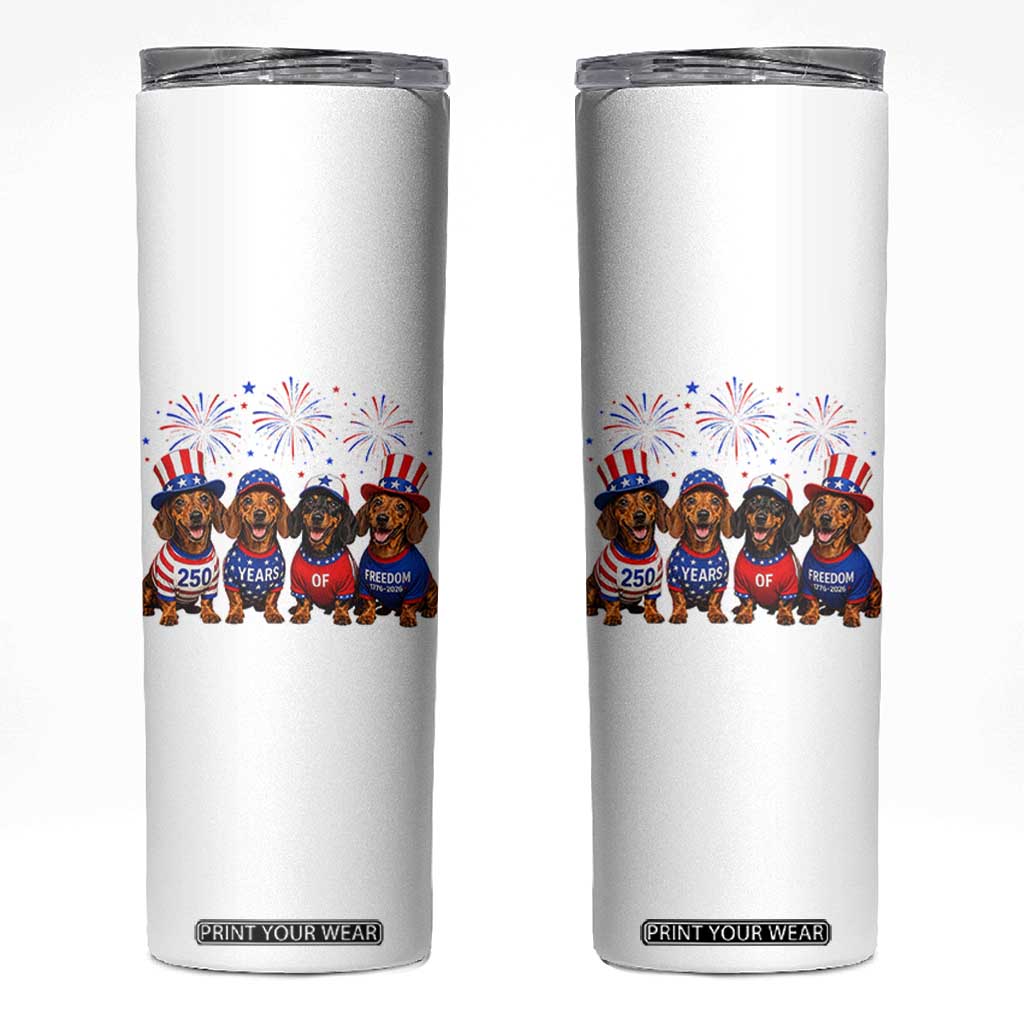 Vintage Patriotic Dachshund 250 Anniversary USA Skinny Tumbler Freedom 250 Years Weiner Dog Lovers Dad Mom