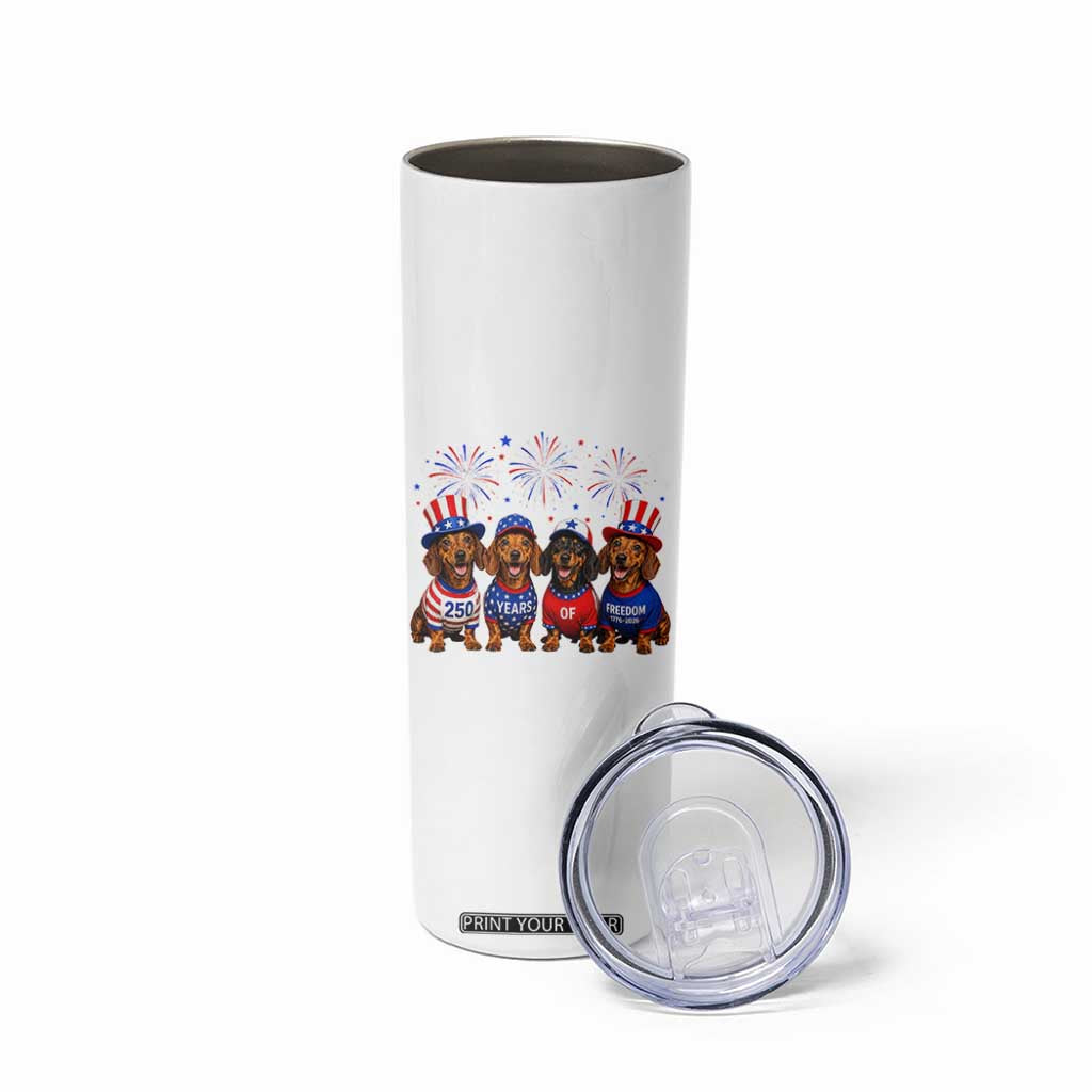 Vintage Patriotic Dachshund 250 Anniversary USA Skinny Tumbler Freedom 250 Years Weiner Dog Lovers Dad Mom