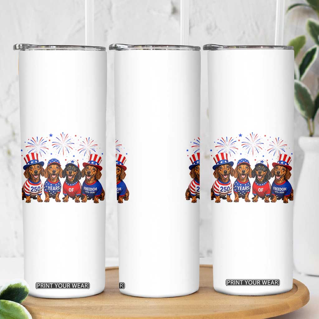 Vintage Patriotic Dachshund 250 Anniversary USA Skinny Tumbler Freedom 250 Years Weiner Dog Lovers Dad Mom