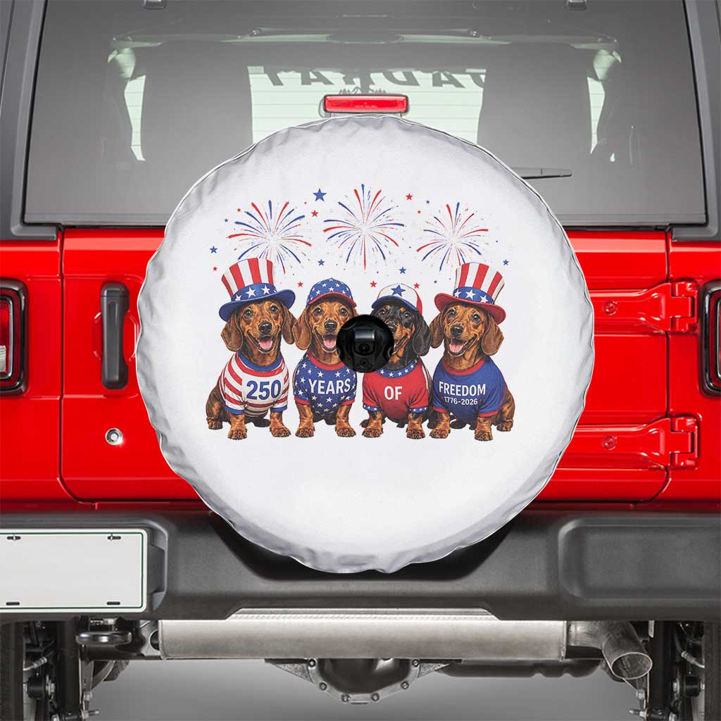 Vintage Patriotic Dachshund 250 Anniversary USA Spare Tire Cover Freedom 250 Years Weiner Dog Lovers Dad Mom
