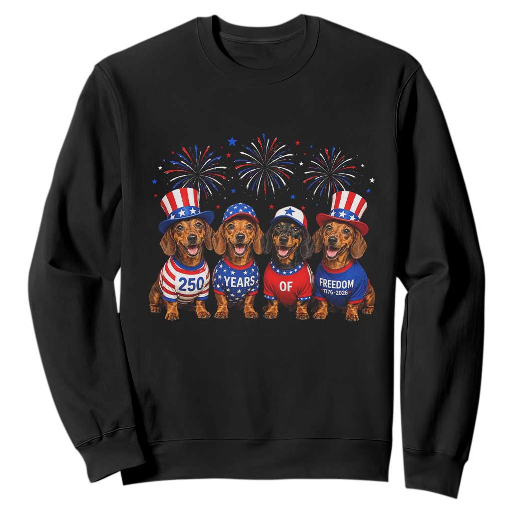 Vintage Patriotic Dachshund 250 Anniversary USA Sweatshirt Freedom 250 Years Weiner Dog Lovers Dad Mom